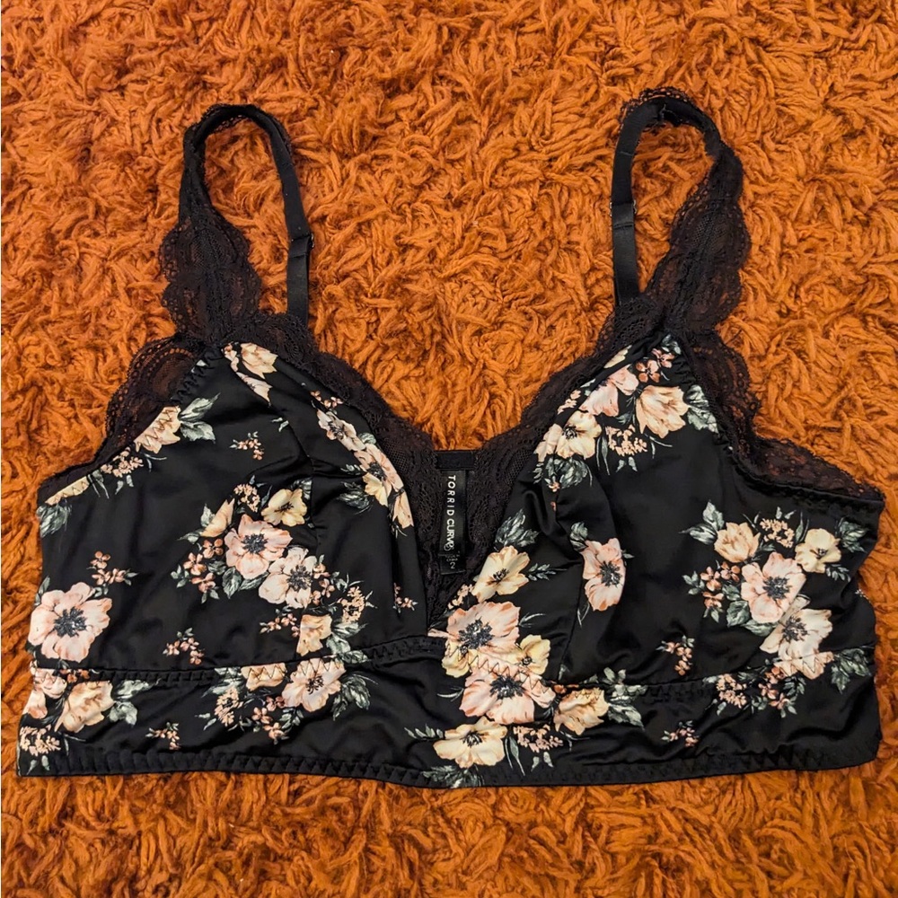 Torrid Floral Lace Bralette - Black and Cream, Size 2